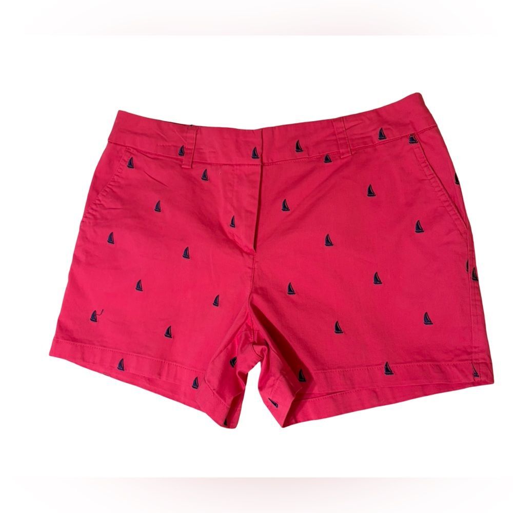 British Khaki Women’s Sailboat Print Shorts Size 8 Pink Stretch Cotton EUC